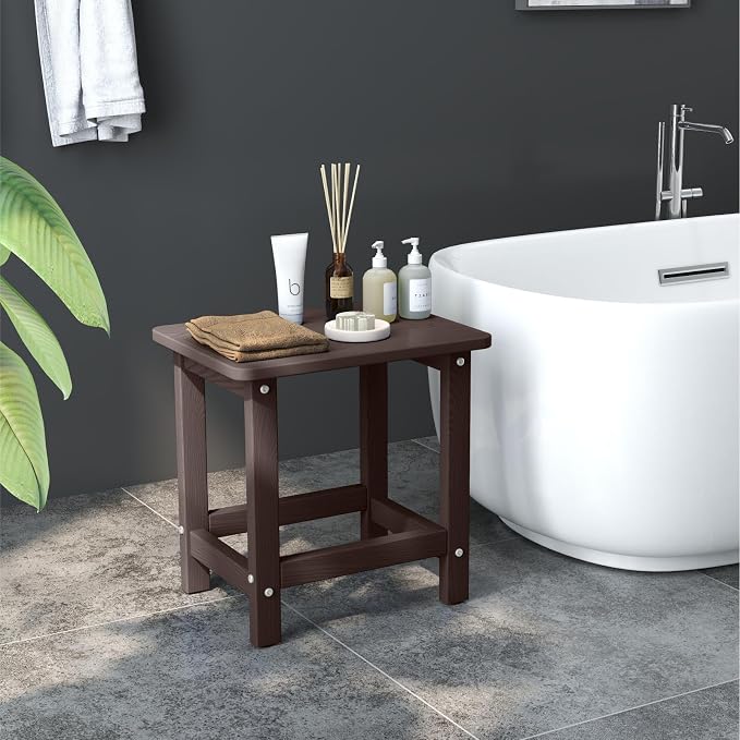 Weatherproof Outdoor Side Table, HDPE Small Outdoor Table for Adirondack, 16.6-Inch Patio Square End Tables for Garden, Backyard, Porch, Deck, Balcony, Poolside (Coffee)