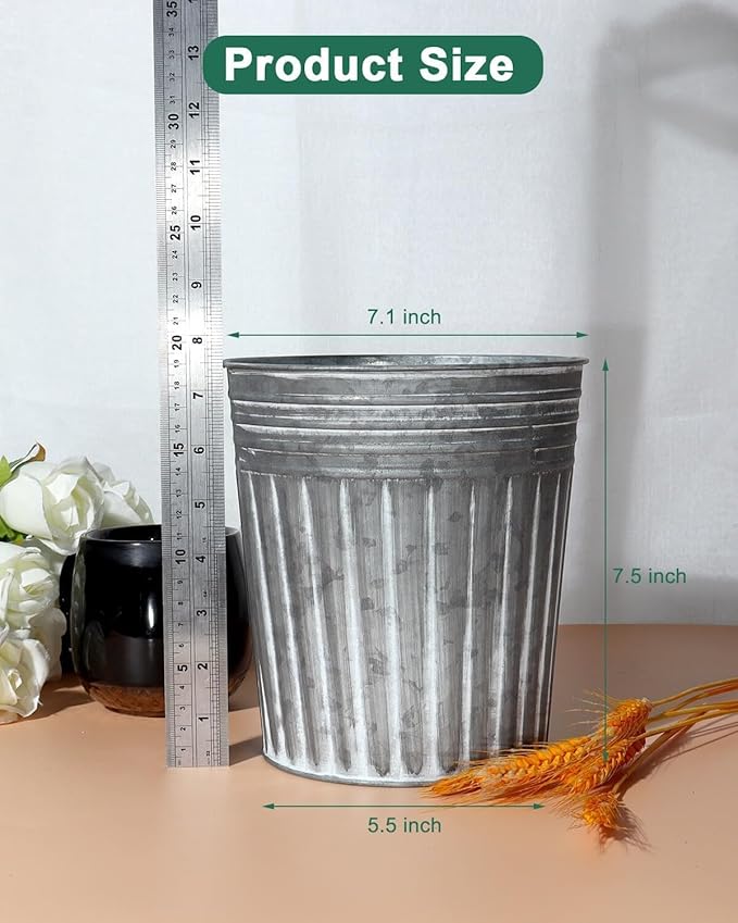 vensovo 7 Inch Galvanized Bucket Planter - 6 Pack Metal Flower Pots with Drainage Holes & Plugs, Rustic Silver Tin Pots for Indoor Herbs, Outdoor Succulents, Farmhouse Home Garden Decor