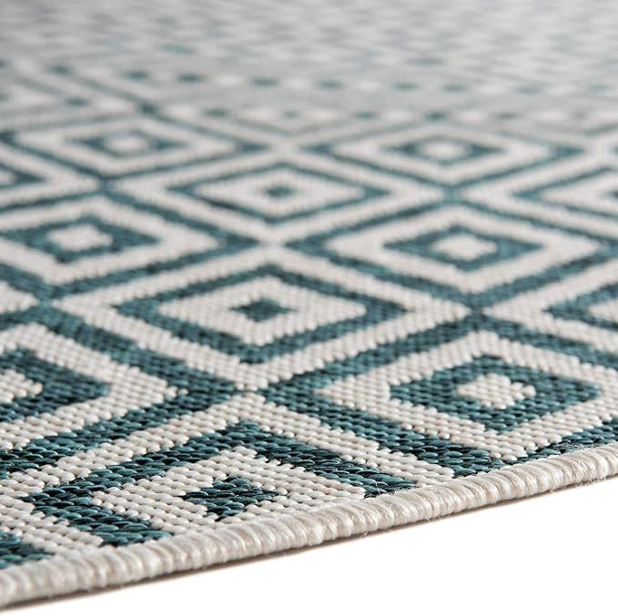 Unique Loom Jill Zarin Outdoor Collection Area Rug - Costa Rica (4' 1" Round, Teal/ Ivory)