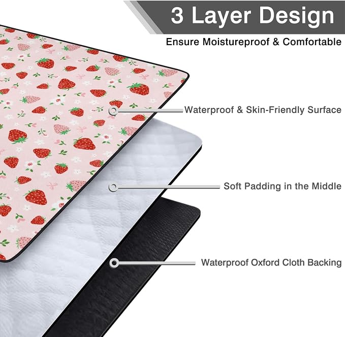 Strawberry Bow Picnic Blankets Waterproof Foldable, 60’‘x80'' Portable Outdoor Picnic Mat Water Resistant for Grass, Padded Lawn & Park Blanket for Camping,Hiking