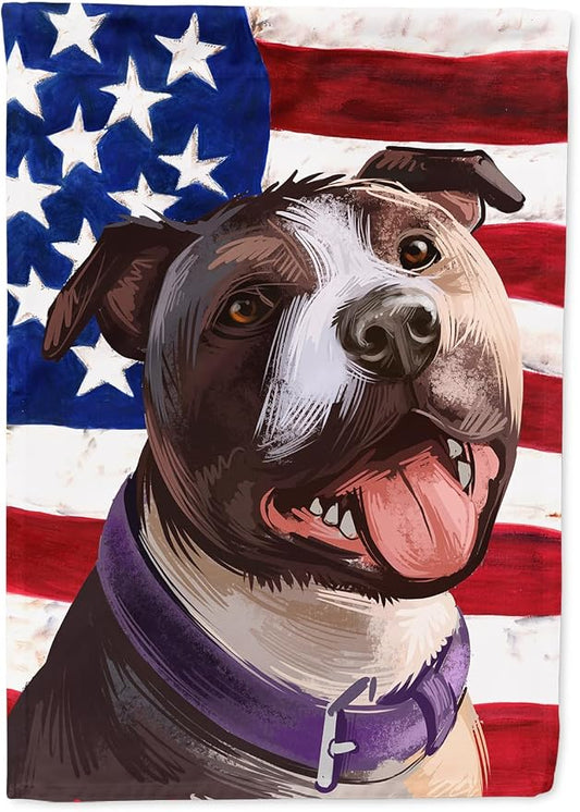 Caroline's Treasures CK6467CHF Bull Terrier Dog American Flag House Flag Large Porch Sleeve Pole Decorative Outside Yard Banner Artwork Wall Hanging, Polyester, House Size, Multicolor