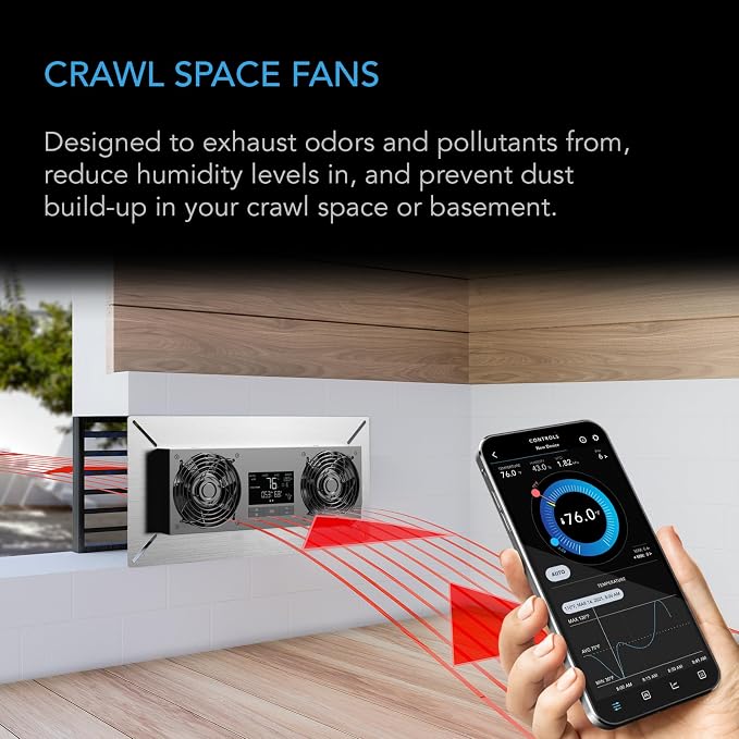 AC Infinity AIRTITAN T8, Crawlspace Basement Ventilator Fan. | With WiFi App-Compatible Temperature Humidity Controller, IP-55 Rated, Exhaust