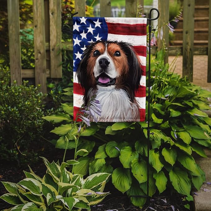 Caroline's Treasures CK6595GF Kooikerhondje American Flag Garden Flag Mailbox Flag Decorative Yard Flag Banner Outside Patio Artwork Yard Flower Beds, Garden Size, Multicolor
