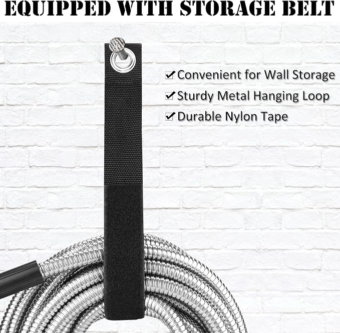 Metal Garden Hose 100ft with Super Tough and Soft Water Hose, Household Stainless Steel Durable Adjustable Nozzle, No Kinks Tangles, Easy to Store Storage Strap