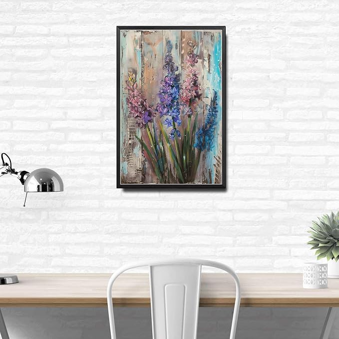 Metal Sign Tin Sign Vintage Vintage Hyacinths Tin Sign for Rustic Wall Art Shabby Chic Style and Corrosion Resistant Aluminum Boho Decorations for Home for Bar 12×16 Inches with Metal Frame