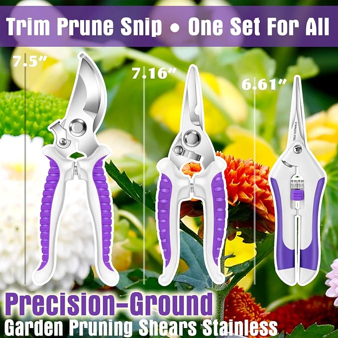 Floral Purple Garden Tool Set Gardening Gifts for Women,Garden Pruning Shears Set,Heavy Duty Gardening Tools Kit,Storage Tote Bucket Bag Organizer,Birthday Gifts for Her
