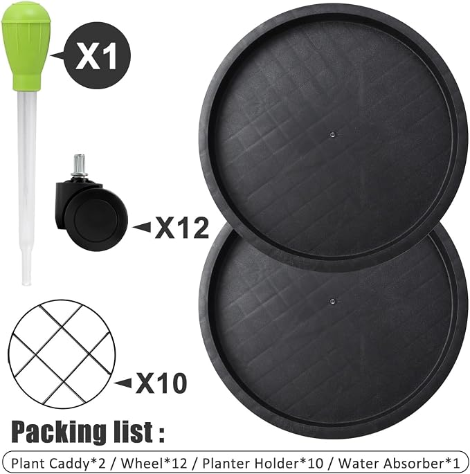 2Pack 17.2'' Large Plant Stand with Wheels, Plant Stand Dolly for Heavy Planter,Wheeled Planter Saucer Tray,Rolling plant stand,Heavy-Duty Plant Caddy with Casters for Indoor and Outdoor(Black)
