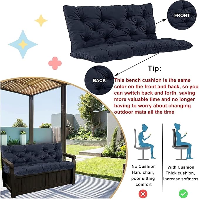 Swing Cushion Replacement Outdoor Porch Waterproof Bench Cushion 2-3 Seater Washable Bench Replacement Cushions for Outdoor Patio Porch Swing Cushions