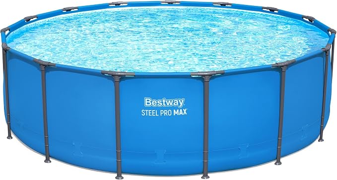 Bestway Steel Pro MAX 15’ x 48 Above Ground Swimming Pool, Pool Only, Blue | Round Durable Metal Frame Pool, Outdoor Backyard Water Activity - Includes Puncture-Resistant Liner, No-Tool Setup