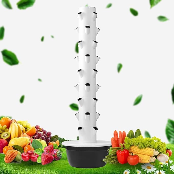 Hydroponic Grow Tower Vertical Aeroponic Tower for Fruits,Flowers,Vegetables 9 Layer 36 Pots Planter with Water Tank and Pump Black