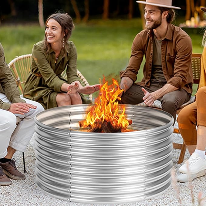 48 inch Fire Pit Ring, 4x4x2FT Galvanized Fire Ring, Wood Burning Fire Pits Ring, Outdoor Fireplace Height 2FT, Round Camp Fire Ring, Bonfire Pit for Camping, Backyard