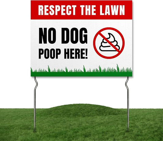 Respect the Lawn – No Dog Poop Here! Yard Sign by DC | 24"x18" Double Sided Pets Garden Sign with 13” Metal Stakes | Outdoor Signs Waterproof for Lawn, Patio, Sidewalk & House | Set of 3 | Made in USA