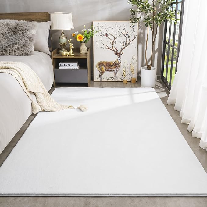 Amearea Modern Area Rugs for Bedroom Living Room, 5x8 White Memory Foam Rug | Thickened Fluffy Indoor Washable Rugs Non Slip Minimalist Large Carpet for Boys Girls Dorm Nursery Room Decor