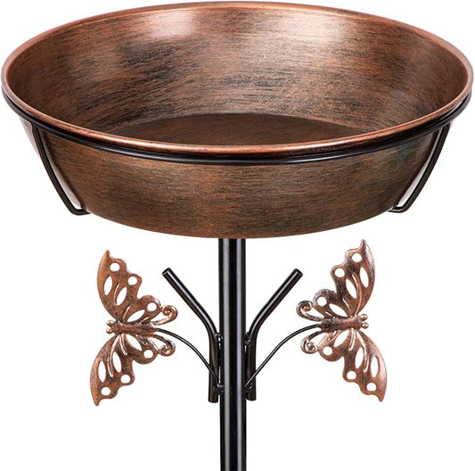 40In Metal Bird Bath for Outdoors,Removable 3" Deep 13" Dia Bowl Heavy-Duty Base,Standing Birdbath Feeder Rust-Proof Birdbaths for Garden Yard Patio Lawn Decor