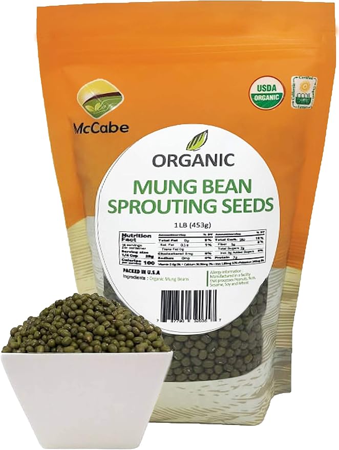 McCabe Organic Mung Bean Sprouting Seeds - Rich with Fiber & Minerals | USDA and CCOF Certified | Packed in USA | 1Lb