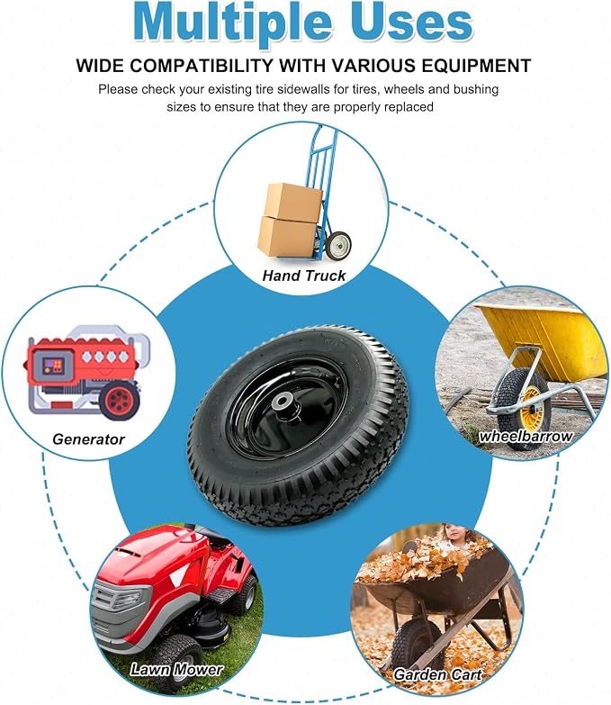 2-Pack of 4.80/4.00-8 Pneumatic Tire and Wheel,2PR (Air Filled)- 5/8"or 3/4" Powdered Metal bushings and 3"or 6"Center Hub,for Wheelbarrow,Garden and Utility Cart,Trolley,Wagon and More (MYTT4008-2)