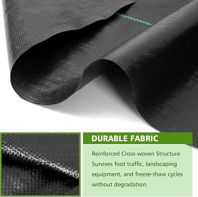3x50FT Weed Barrier Landscape Fabric, 3.2oz Heavy Duty Garden Cloth, Ground Cover for Gardening, Come with 10 U-Shaped Securing Pegs