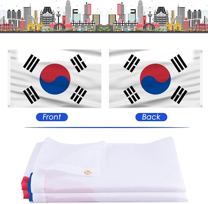 AhfuLife Korean Flag 3x5 Ft, Large Korean Flags for Outside - Double Side with Brass Eyelets for Korean Party Decorations, Soccer Party Bar Garden Decoration Indoor Outdoor