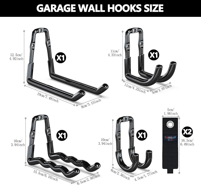 3-H Garage Hooks, Heavy Duty 6 Pack Wall Mount Storage Organizer
