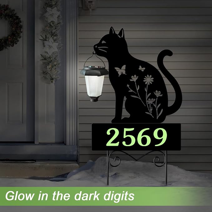Address Signs for Houses,YY Gardenia Solar Lantern Garden Stake with Glow in the Dark House Numbers-Waterproof Outdoor Yard Sign with Solar Power-Elegant Garden Decor