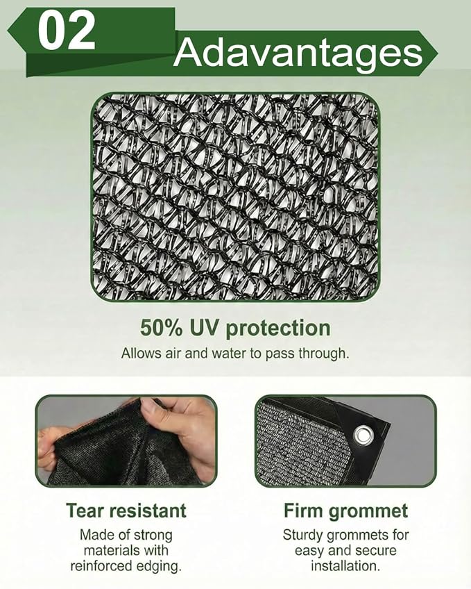vensovo 50% Sunblock Shade Cloth Net Black Resistant - 8x20 Ft Garden Shade Mesh for Plant Cover, Greenhouse, Chicken Coop, Kennels, Tomatoes Plants