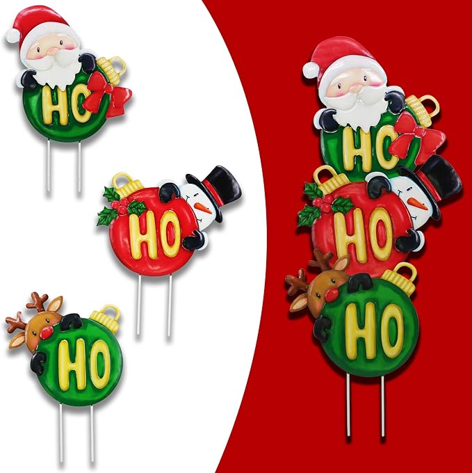 3 Pack Metal Christmas Yard Signs Decor for Multiple Stacked, Christmas Yard Stakes Ball Fall Yard Decor for Outside Garden Lawn Porch