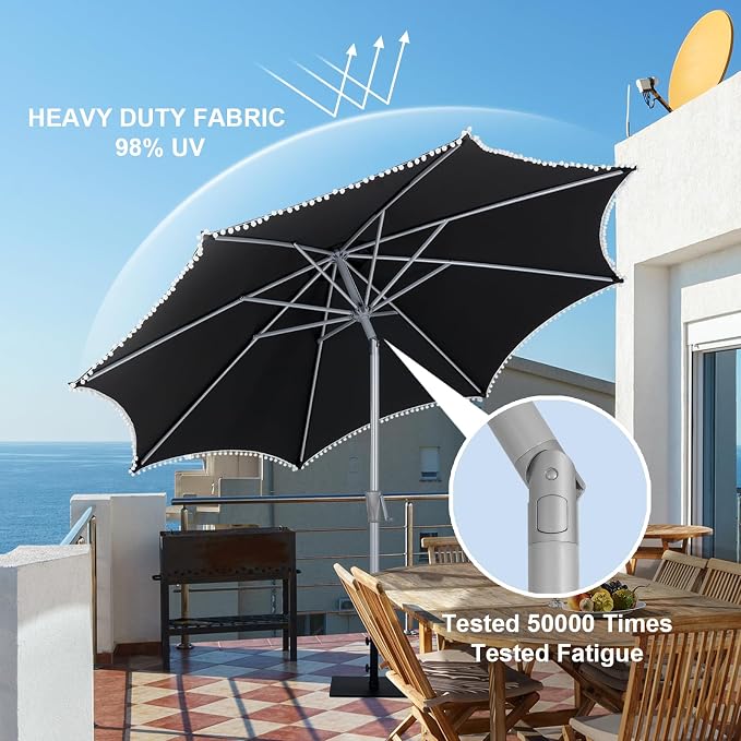 Tempera Patio Umbrellas Arc Edge Outdoor Table Market Umbrellas with Crank & Pust Button Tilt|Auto-Tilt, 8 Steel Ribs, High Color-Fastness Canopy