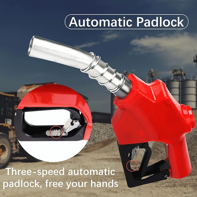 Azdele 1 Inch NPT Red Automatic Fueling Nozzle 1-3/16 Inches(OD=30mm) Spout Auto Shut Off Aluminum Alloy Diesel Petrol Fuel Nozzle, The Max Flow Rate 120L/Min