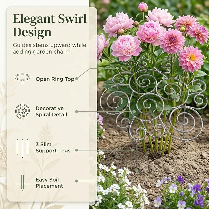 Metal Plant Support Ring for Garden, Peony Cages and Supports, Grow-Through Peony Cages Ring Supports for Natural Upright Flower Growth, Plant Rings for Outdoor Plants Indoor Pots (Large（17.32*17.32）)