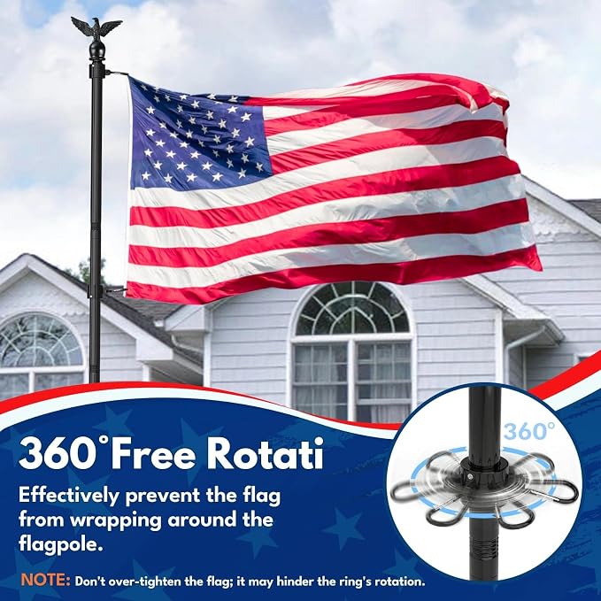 LETSTRY 12 FT In-Ground Flag Pole for Outside House, Heavy Duty Wind Resistant Flagpole with Upgraded 5-Prong Base,Portable Mount Flapoles Kit for Yard, Garden Decor, Residential Commerical, Black