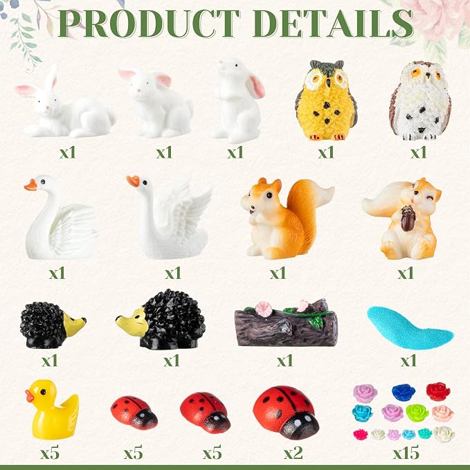 Poen 70 Pcs Fairy Garden Accessories Mini Garden Kit Miniature Fairy Figurines Landscape Decor with Mini Bridge Pond Mountain House Figurines Swan Ladybug Butterfly Figures Bulk for Dollhouse Craft