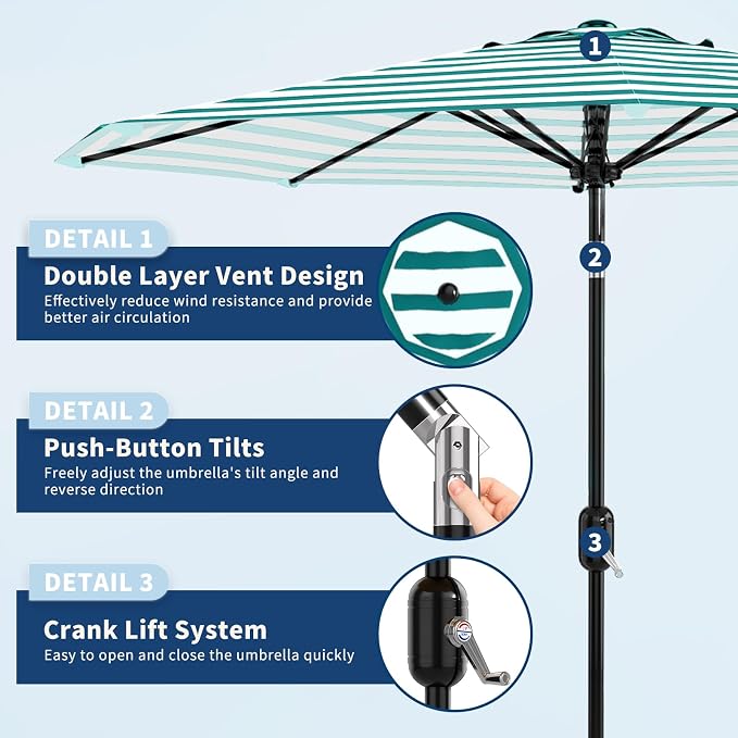 Garvee 10FT Patio Umbrella - Outdoor Table Umbrella with Smooth Crank Lift, Push Button Tilt and 8 Sturdy Ribs - Market Umbrella UV Protection Waterproof for Pool, Deck, Yard, Garden
