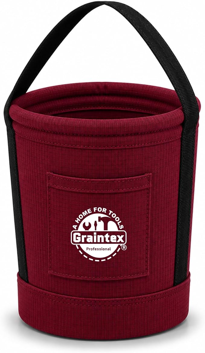 Graintex Tapered Canvas Bucket 12"x10"x15", Utility Tool Bucket One Inside Pocket, Reinforced Base & Carry Handle, Ripstop Canvas (Burgundy)