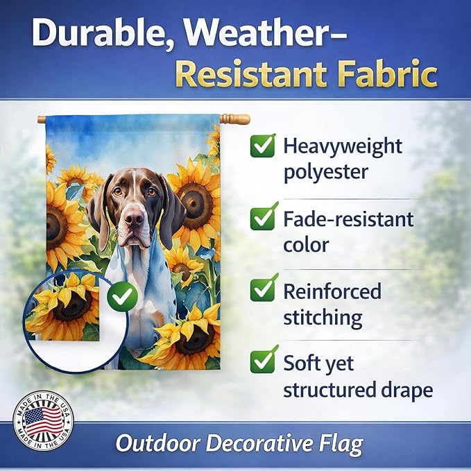 Caroline's Treasures DAC6134CHF Pointer in Sunflowers House Flag Large Porch Sleeve Pole Decorative Outside Yard Banner Artwork Wall Hanging, Polyester, House Size, Multicolor