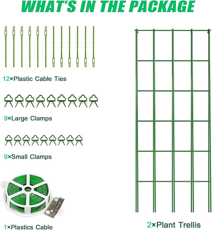 DoCred Cucumber Trellis, 2 Pack Foldable A Frame Trellis for Raised Bed Climbing Plants, Vegetables, Includes Plant Support Clips, Twist Ties, Plastic Ties- Made from PVC-Coated Steel