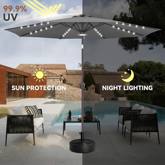 10FT Solar Umbrella Outdoor - Lighted Solar Patio Umbrella with 40 LED Lights Waterproof UV Protection, Table Umbrella with Tilt for Pool, Porch, Garden, Deck, Backyard (Anthracite)