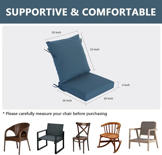 Goodgoods 20 x 42 Outdoor Patio Chair Cushion 2-Pack, 1000+Hours Fade-Resistant & Water-Resistant Furniture Chair Cushions with 35D High-Resilience Foam for Dining Chairs, Couch, Sofa, Light Blue