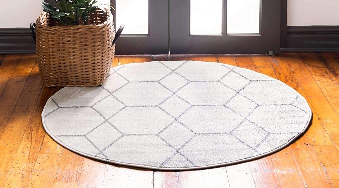 Unique Loom Trellis Frieze Collection Area Rug - Geometric (6' Round, Ivory/ Gray)