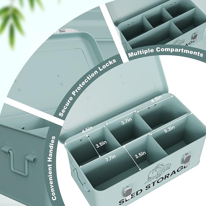 Seed Storage Organizer Box, Metal Seed Box, Garden Seed Organizer with Lid, Seed Containers Storage with 5 Compartments, 30 Seed Holder Organizers, 100pcs Seed Envelopes (Blue)