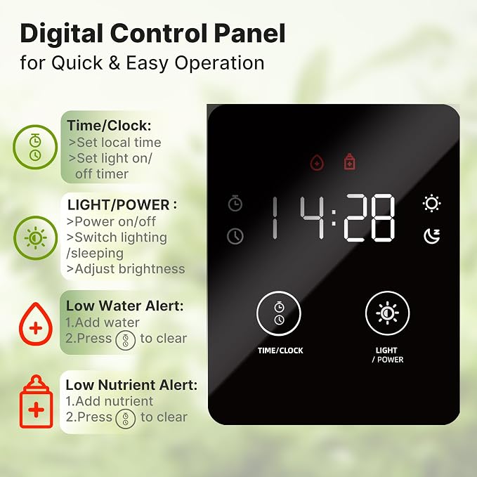SUNCOZE Smart Hydroponics Growing System, 20 Pods, 25 in Adjustable Height | Indoor Herb Garden with 30W LED Grow Light, 10L Water Tank, Timer & Clock, Plants Germination Kit with Quiet Pump, Green