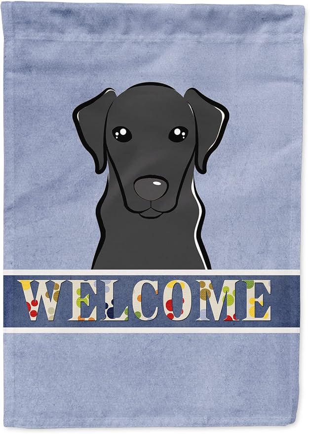 Caroline's Treasures BB1421CHF Black Labrador Welcome House Flag, Blue Large Porch Sleeve Pole Decorative Outside Yard Banner Artwork Wall Hanging, Polyester, House Size, Multicolor