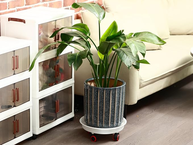 6 Packs 11.8 inches Large Plant Caddy Plant Saucers on Wheels Rolling Plant Stands Heavy-Duty Plant Dolly Plastic Planter Roller Base Pot Movers Outdoor Plant Tray Coaster