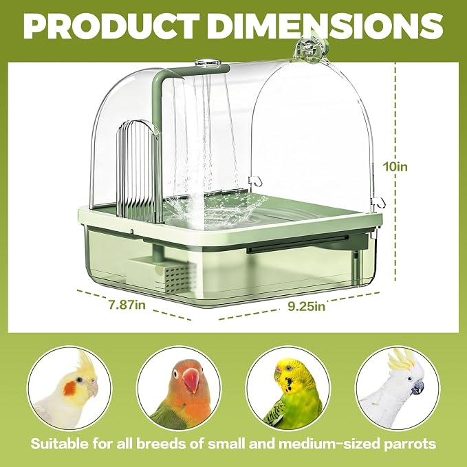Automatic Bird Baths for Cage,Automatic Parakeet Bath with Pump, Filter,Indoor Bird Shower with Running Water,for Pet Birds Conure Budgies Cockatiels Lovebird(Green)