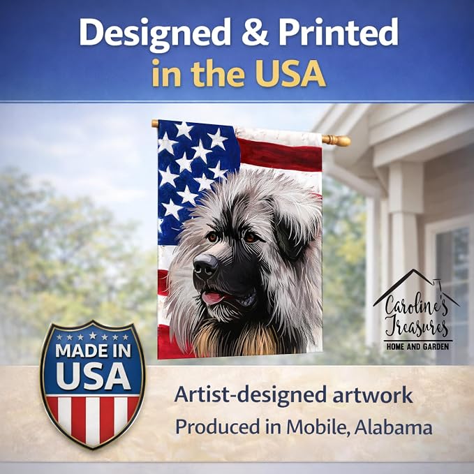 Caroline's Treasures CK6689CHF Sarplaninac Dog American Flag House Flag Large Porch Sleeve Pole Decorative Outside Yard Banner Artwork Wall Hanging, Polyester, House Size, Multicolor