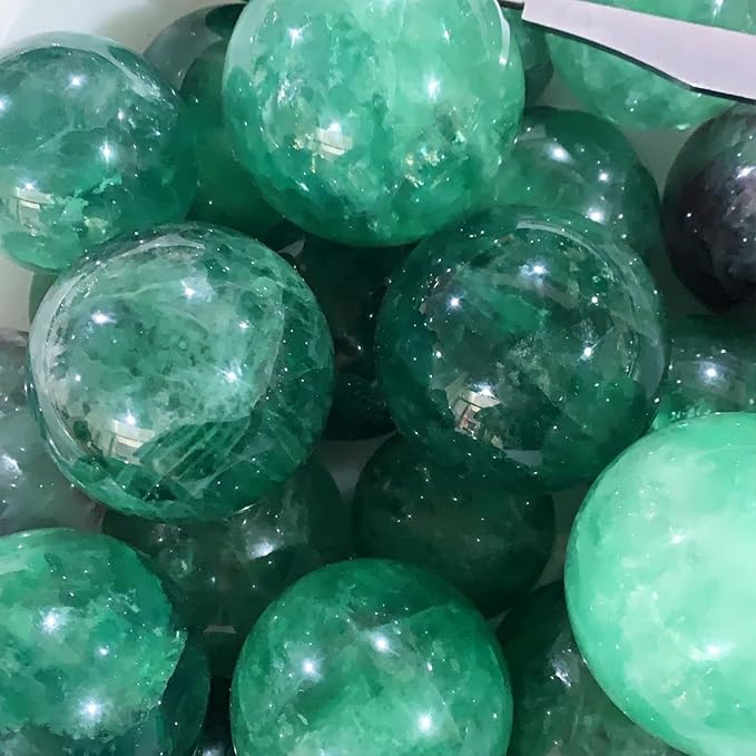 2-2.4 inch (5-6 cm) Natural Green Fluorite Crystal Ball with Stand, Hand Polished Gemstone Sphere, Reiki Healing Decorative Stone Sphere, Feng Shui Home Ornament, Mineral Crystal Collection Gift