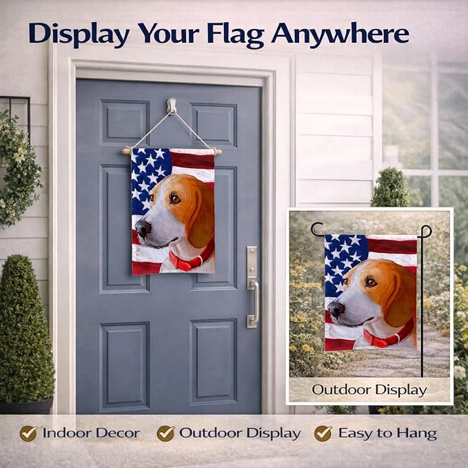 Caroline's Treasures CK6558GF Harrier Dog American Flag Garden Flag Mailbox Flag Decorative Yard Flag Banner Outside Patio Artwork Yard Flower Beds, Garden Size, Multicolor
