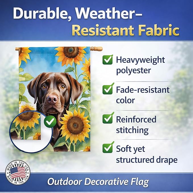 Caroline's Treasures DAC6110CHF Labrador Retriever in Sunflowers House Flag Large Porch Sleeve Pole Decorative Outside Yard Banner Artwork Wall Hanging, Polyester, House Size, Multicolor