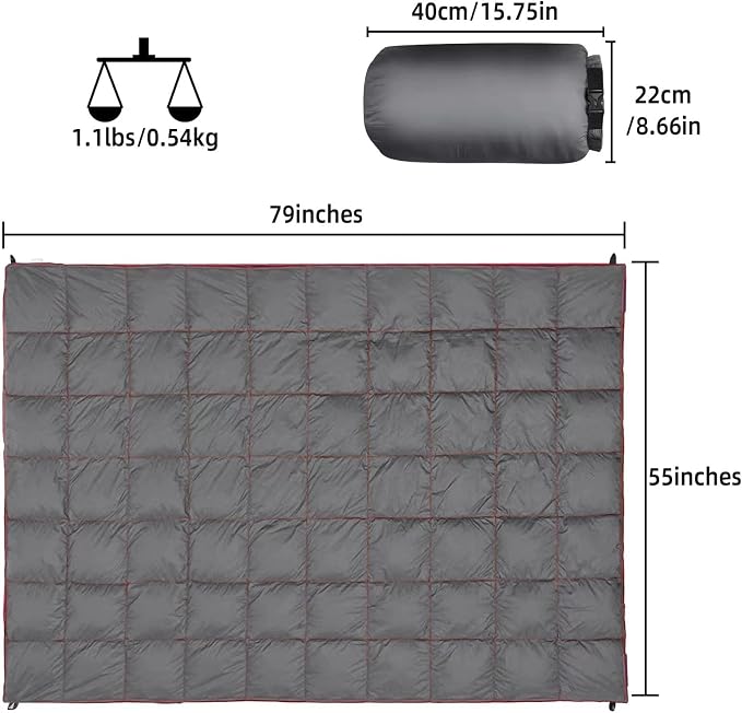 Outdoor Puffy Camping Blanket, Lightweight Down Alternative Puffy Printed Camping Large Ultra Warm Hammock Top Quilt Waterproof Blanket for Traveling Picnic Beach Party Cold Weather (Gray)