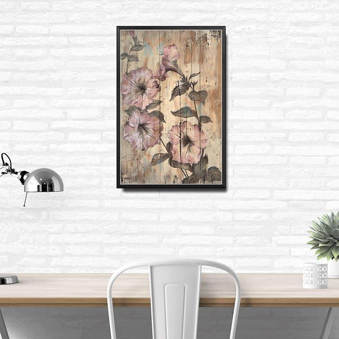 Metal Sign Tin Sign Vintage Wall Art Antique Artist's Vision Petunias Tin Sign for Rustic Wall Decor Distressed Wood Surfaces and Weat Sign Garden Outside for Bar 6×8 Inches with Metal Frame