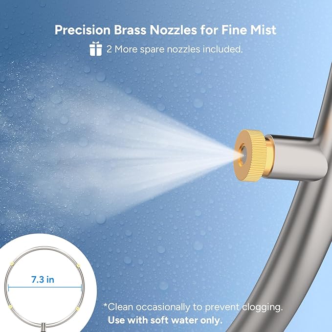 DR.PREPARE Stainless Steel Misting Fan Kit, 16.4ft Mist Hose Fan Mister, Outdoor Water Sprayer for Patio Backyard, Portable Cooling Mist System, Independent Valve for Control (Fans Not Included)
